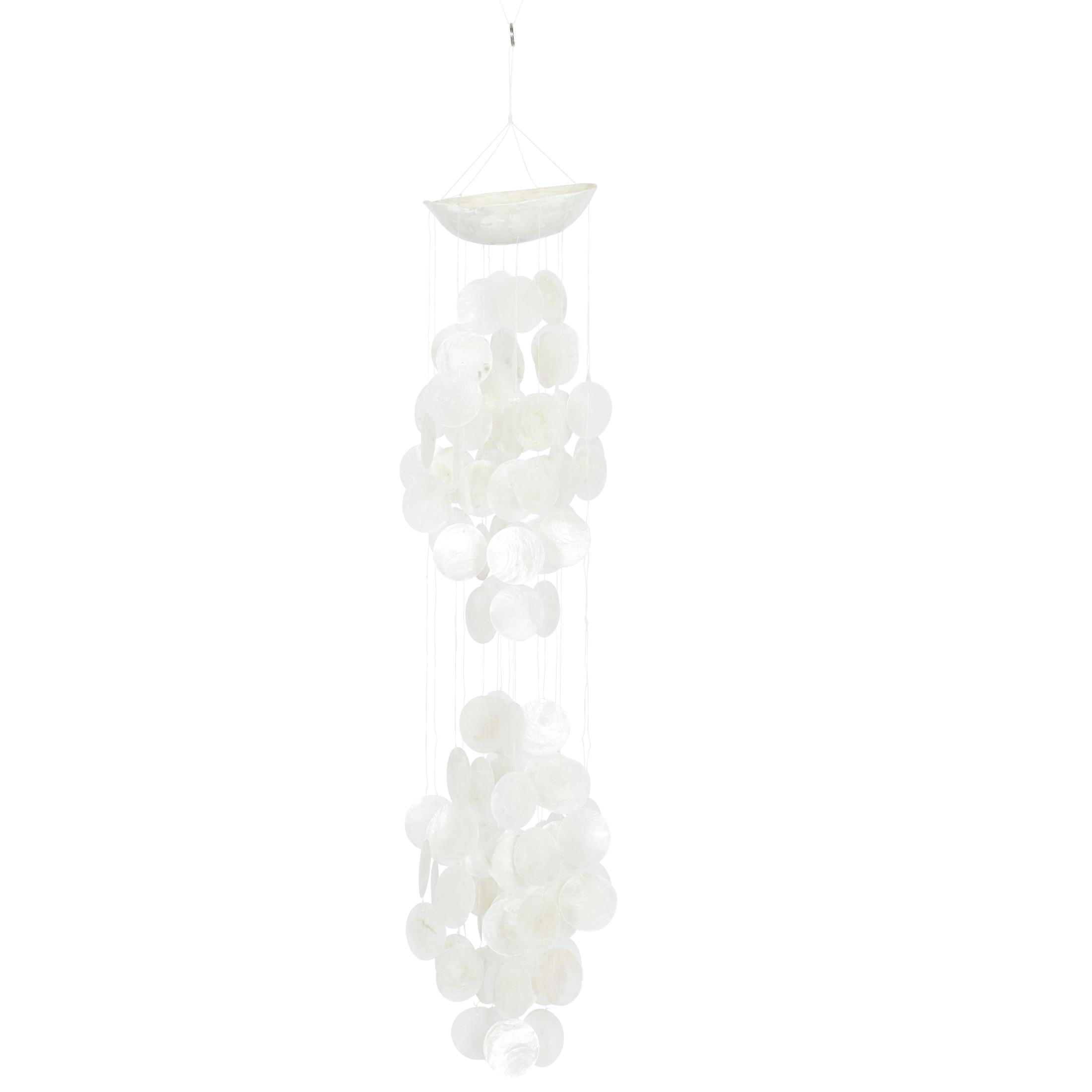 DecMode 27" White Capiz Shell Waterfall Geometric Windchime
