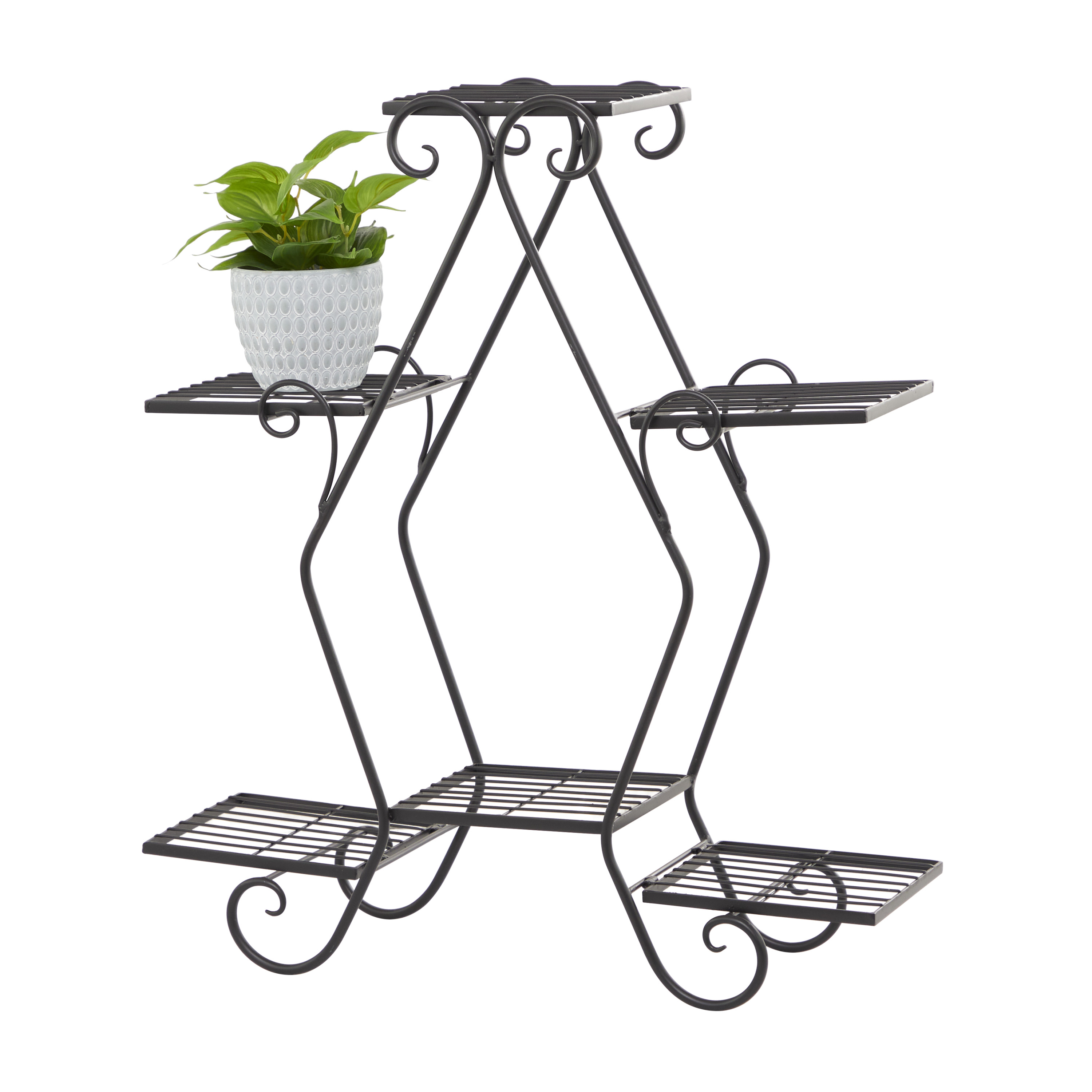 DecMode 27" x 10" x 31" 7 Tier Black Metal Scroll Plantstand