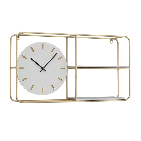 DecMode 27" x 15" Gold Metal 2 Shelf Wall Clock