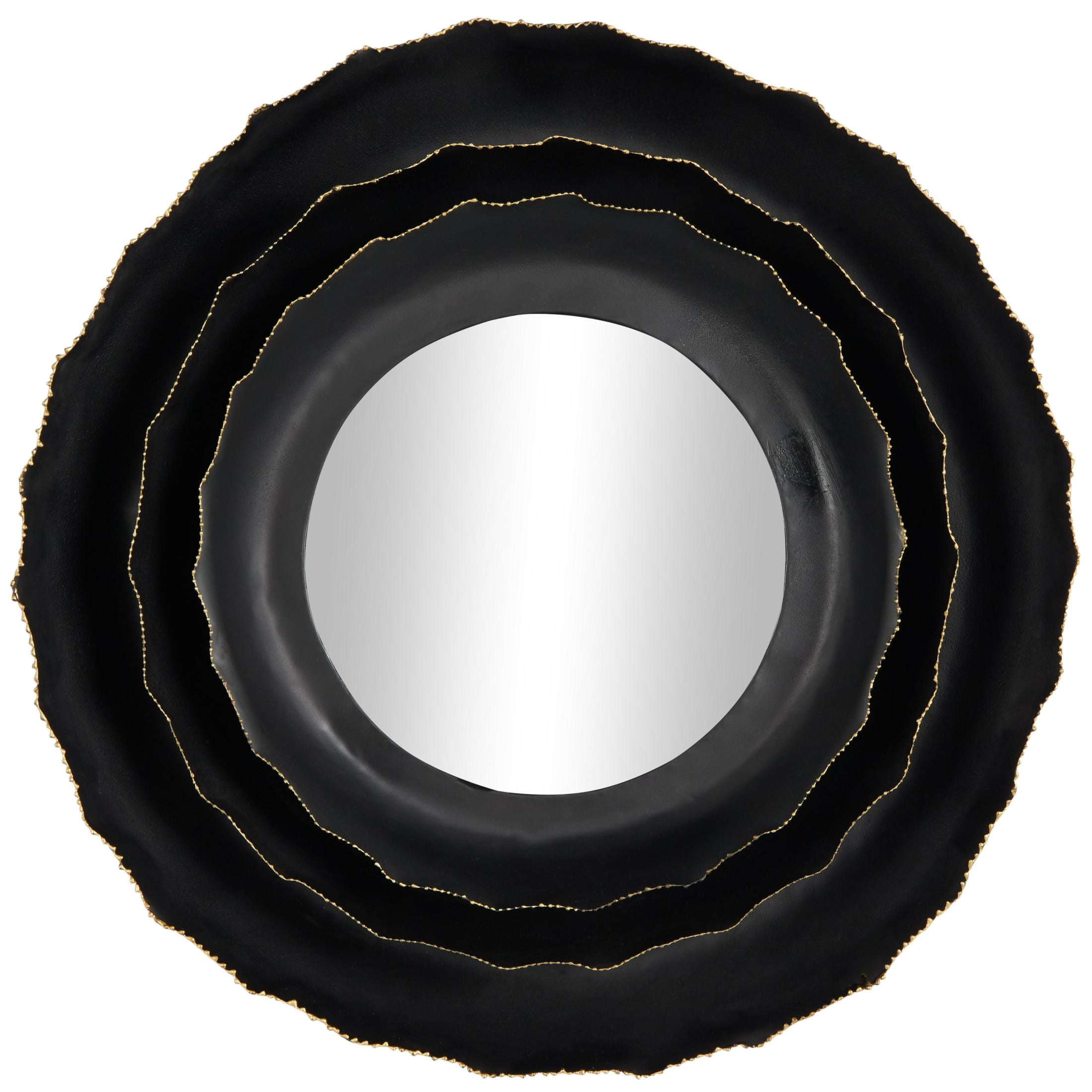 DecMode 27" x 27" Black Layered Frame Floral Wall Mirror with Layered Floral Frame