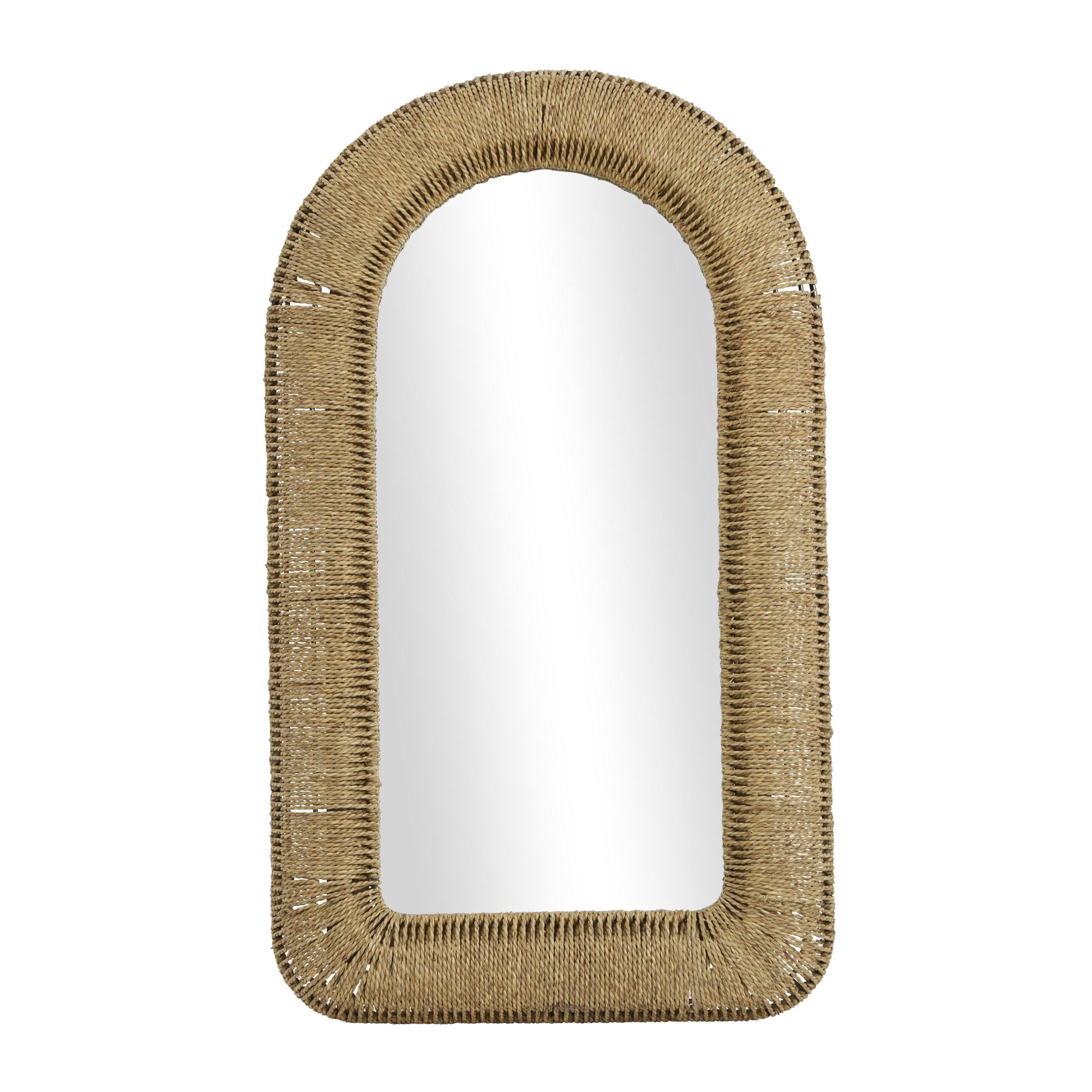DecMode 27" x 48" Brown Woven Wall Mirror with Arched Top