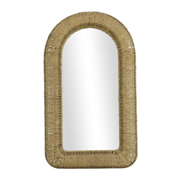 DecMode 27" x 48" Brown Woven Wall Mirror with Arched Top