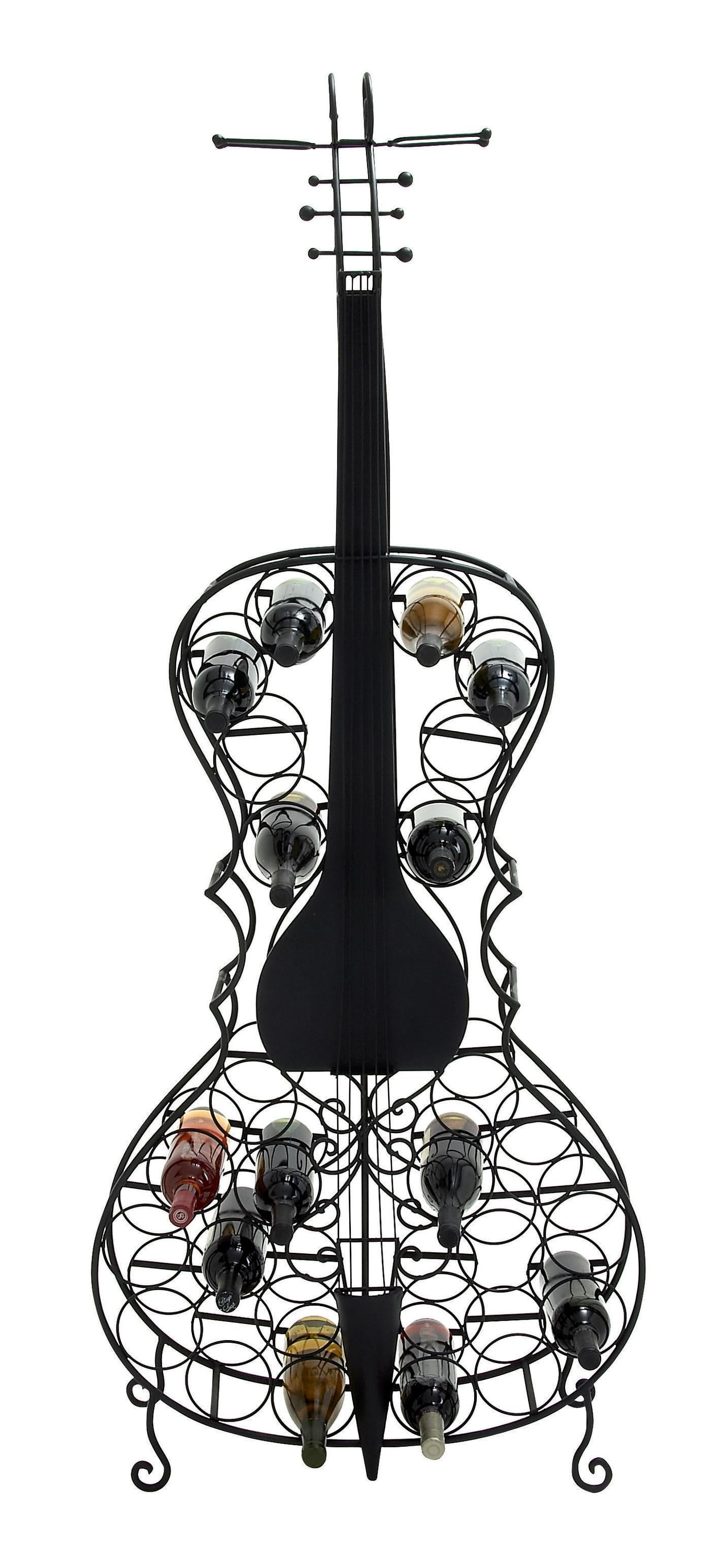 Black Metal Cello-Shaped 26-Bottle Standing Wine Rack