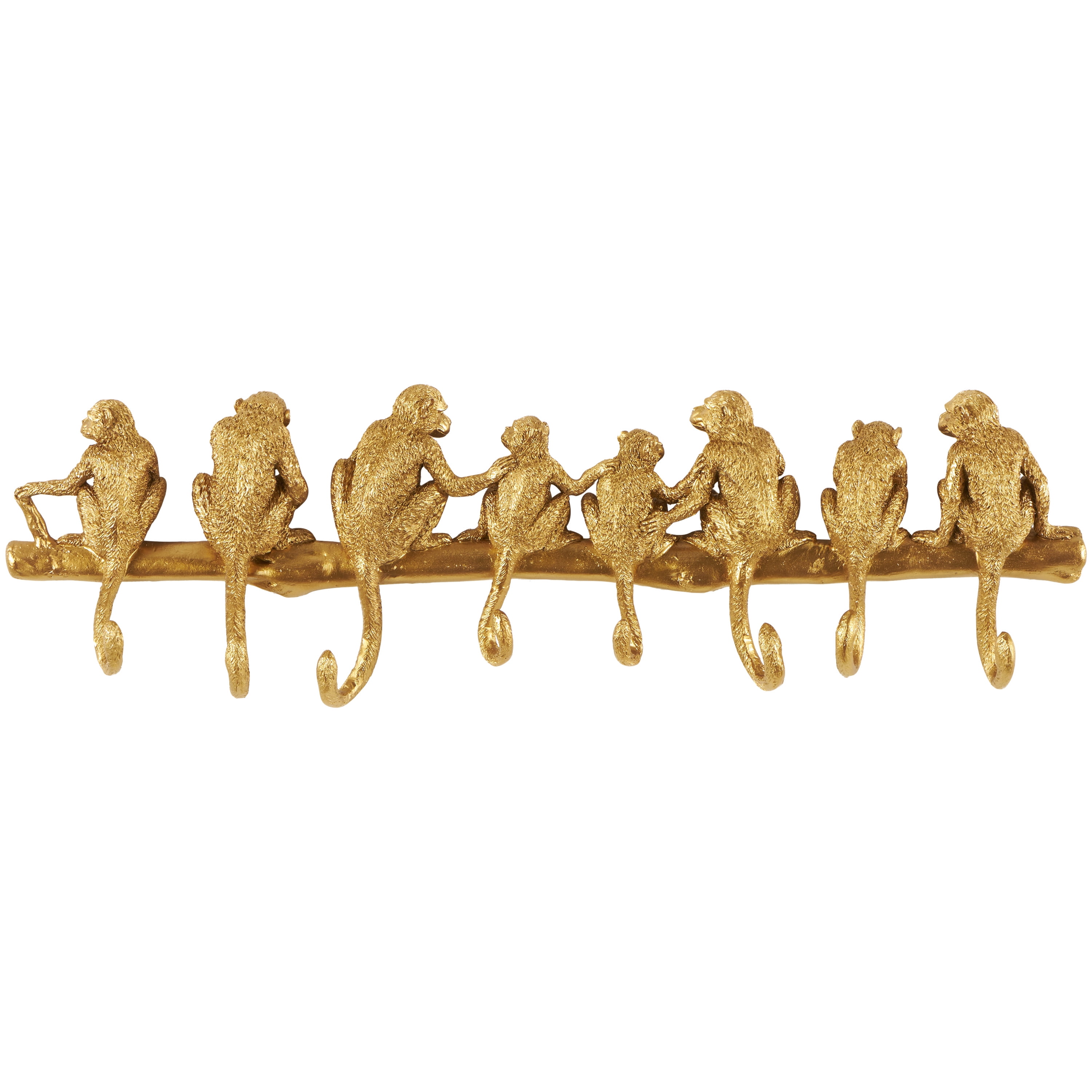 Decmode 27 inch x 8 inch Gold Polystone Textured 8 Hanger Monkey Wall Hook, 1-Piece