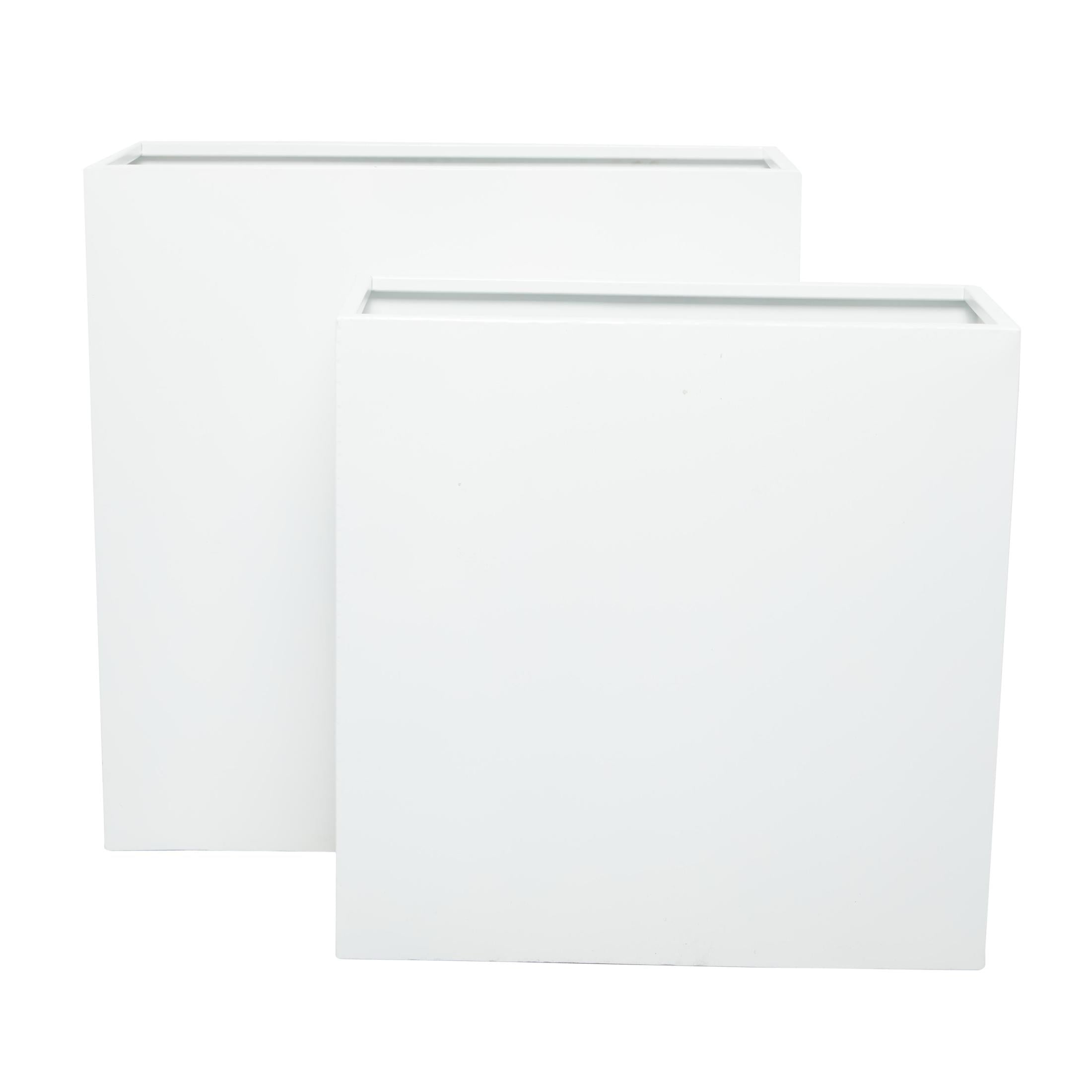 DecMode White Metal Rectangular Indoor Outdoor Planter, Set of 2 28", 24"H