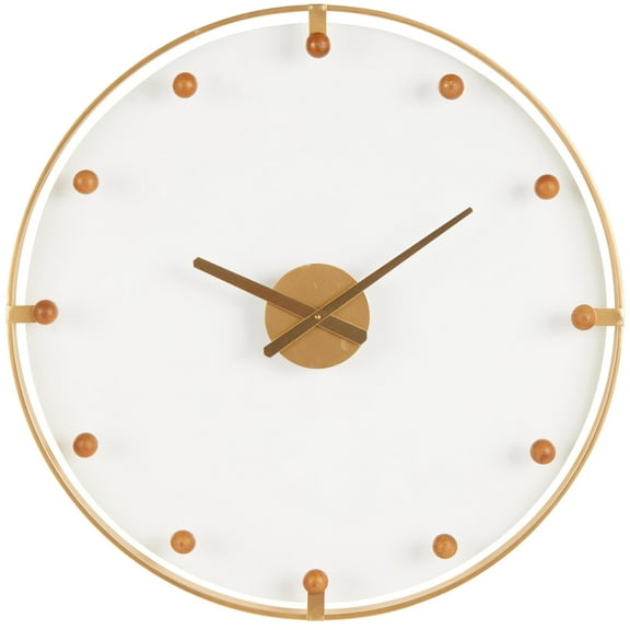 DecMode 28" Gold Metal Wall Clock with Acrylic Face and Ball Accents