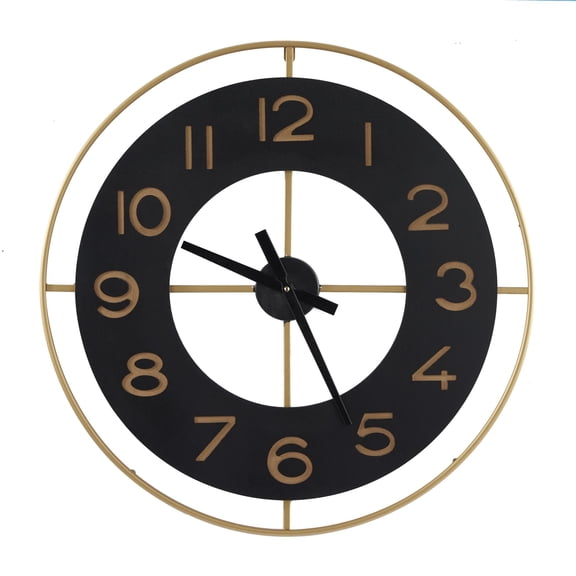 DecMode 28" Black Metal Floating Wall Clock with Gold Frame