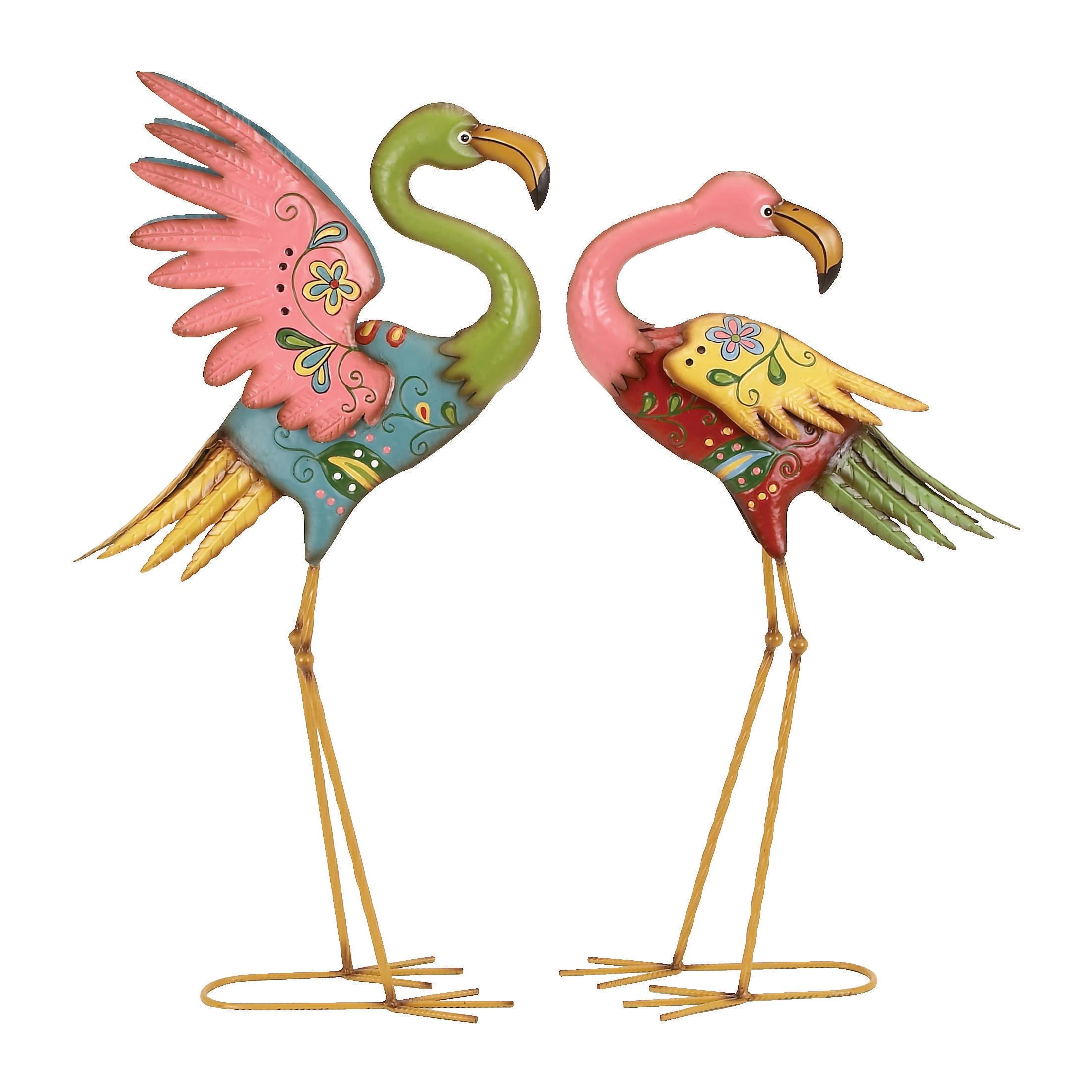 DecMode 28" Indoor Outdoor Embossed Standing Flamingo Garden Sculpture (2 Pack)