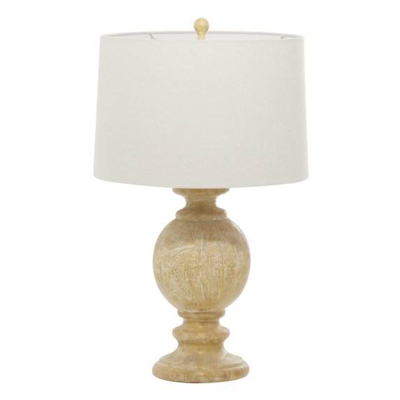 DecMode 28" Light Brown Table Lamp with White Linen Shade (2 Count)