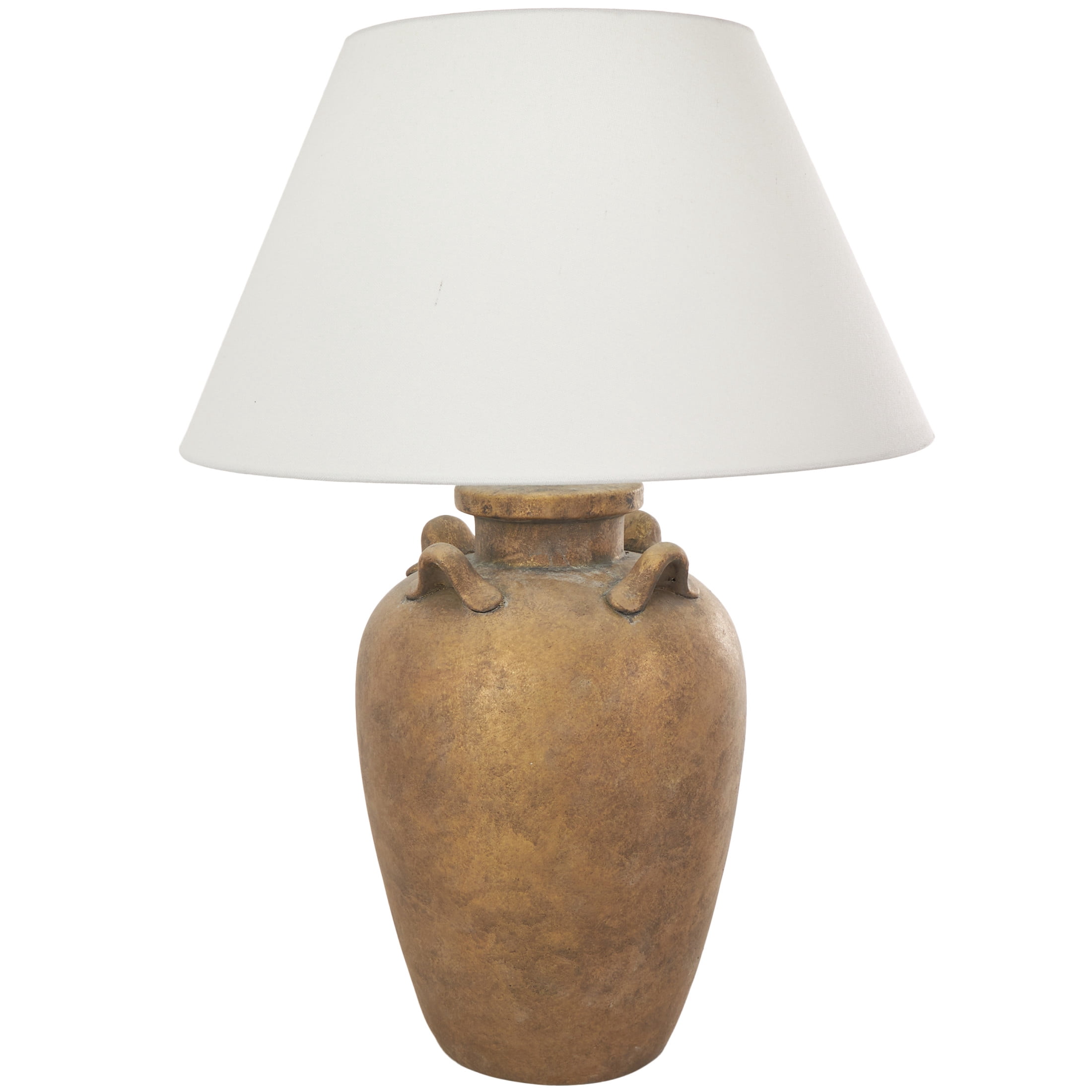 DecMode 28" Antique Pot Vase Brown Table Lamp with Cream Linen Shade