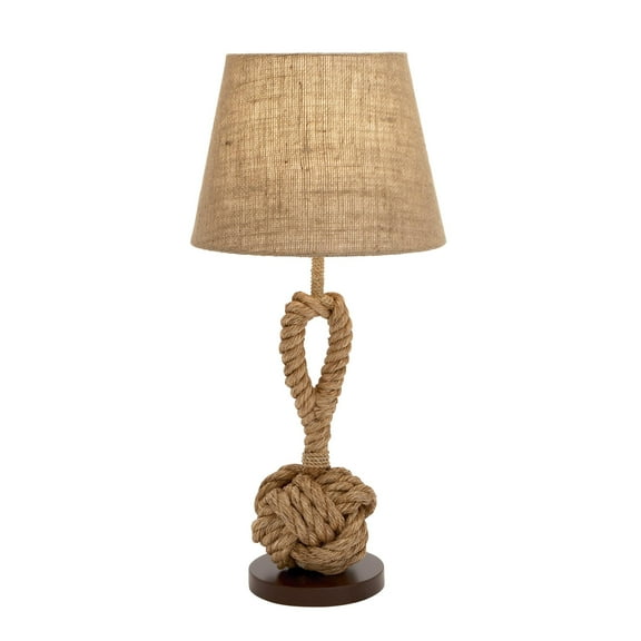 DecMode 28" Twisted Rope Knot Brown Table Lamp with Brown Fabric Shade