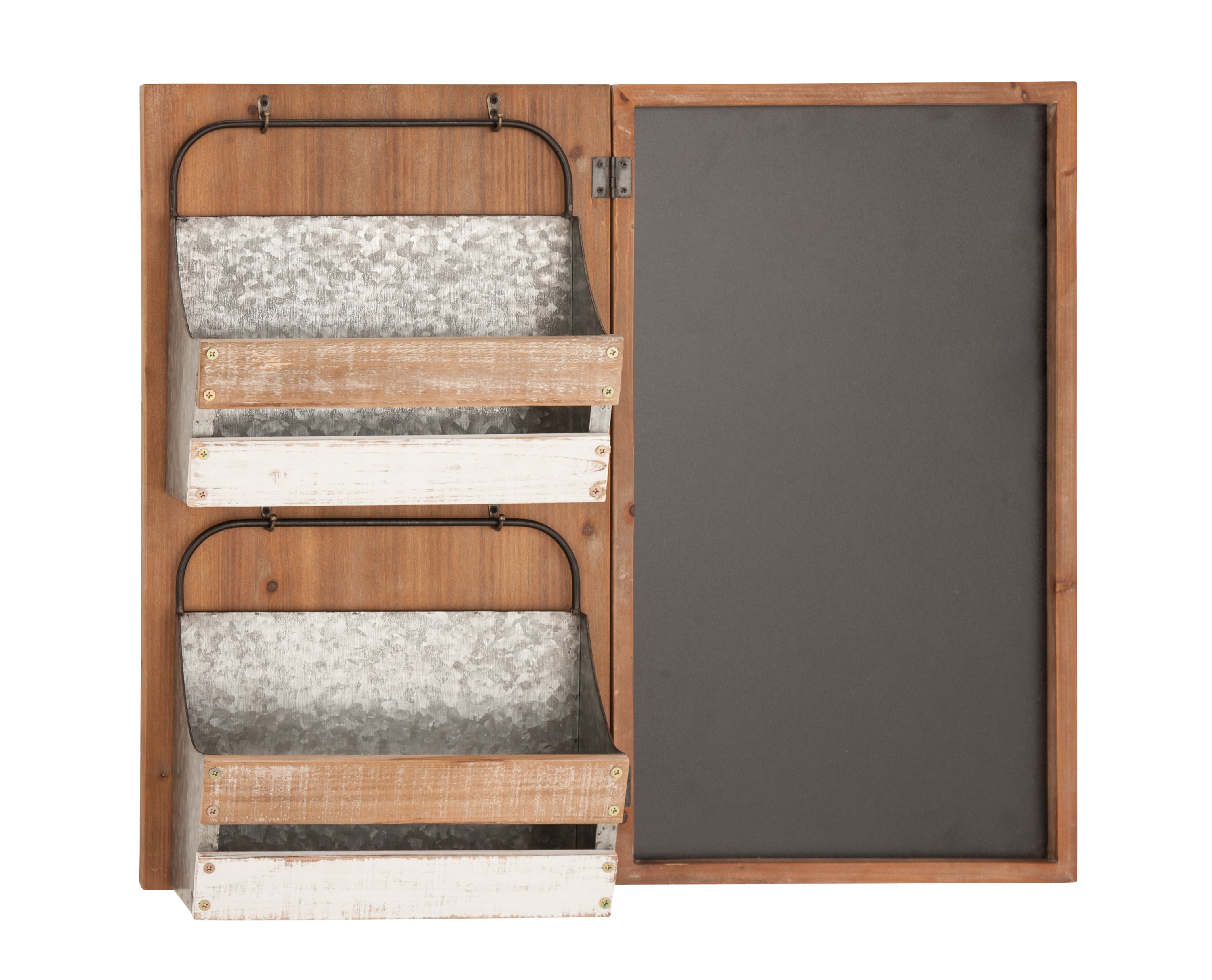 Rustic Brown and White Wall Mounted Wood and Metal Organizer