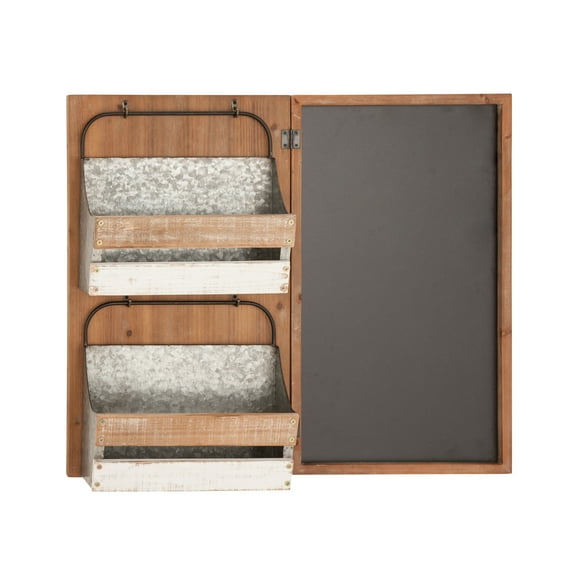 DecMode 28" x 23" Brown Wood Farmhouse Magazine Rack Holder