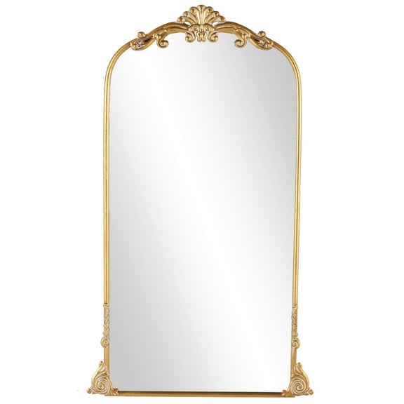 DecMode 28" x 48" Gold Metal Scroll Tall Ornate Arched Baroque Floor Mirror