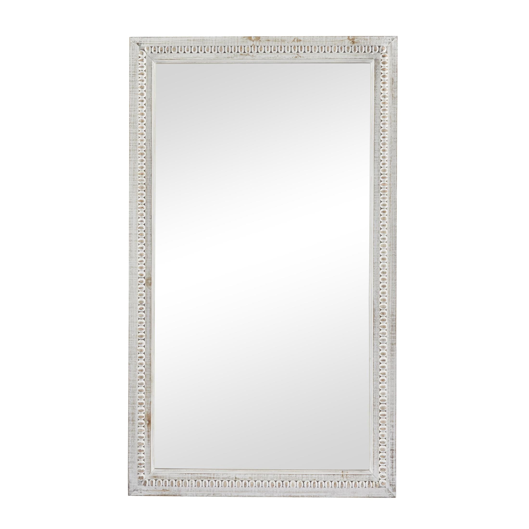 DecMode 28" x 48" White Carved Beaded Wall Mirror