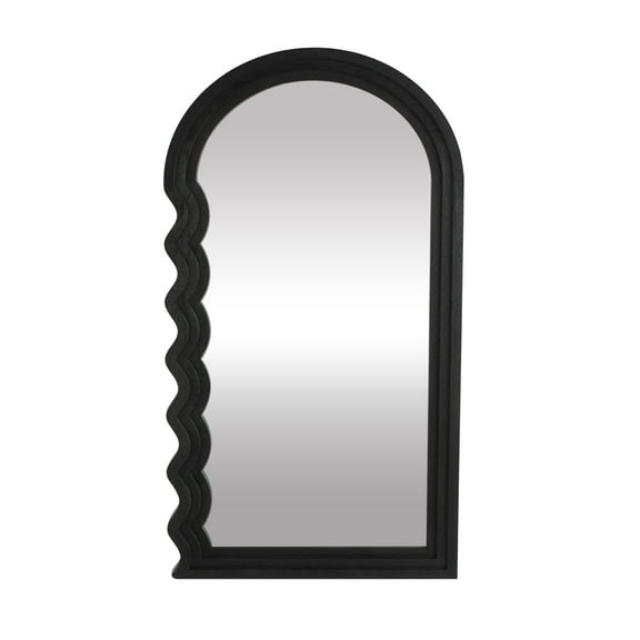 DecMode 28" x 51" Black Handmade Wavy Wall Mirror with Dimensional Carved Frame