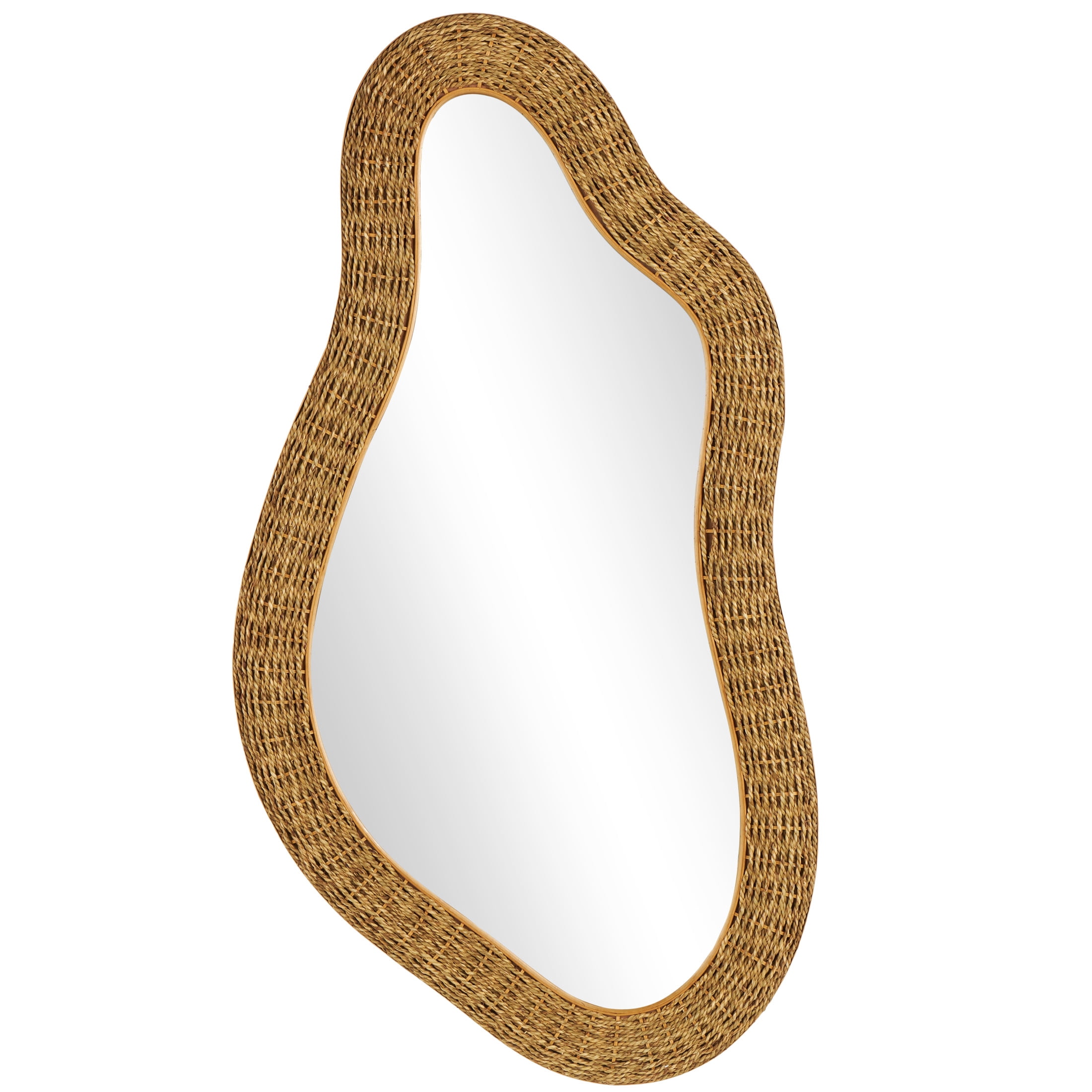 DecMode 28" x 52" Brown Handmade Woven Oval Abstract Wall Mirror