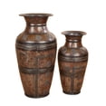 thumbnail image 1 of DecMode 29", 22"H Floral Indoor Outdoor Large Brown Metal Vase with Evil Eye Relief, Set of 2, 1 of 17
