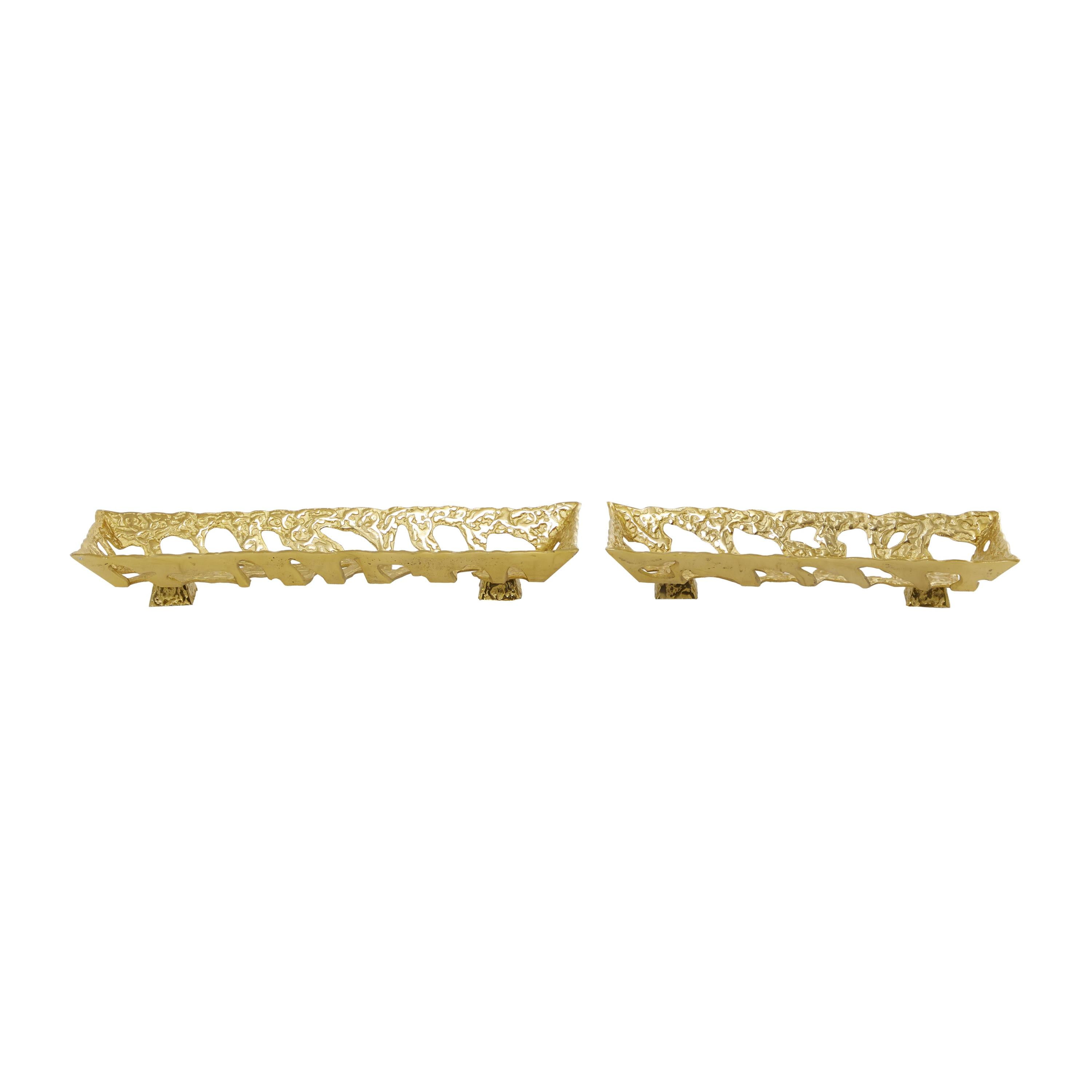 DecMode 29", 23"W Gold Aluminum Metal Tray, 2-Pieces