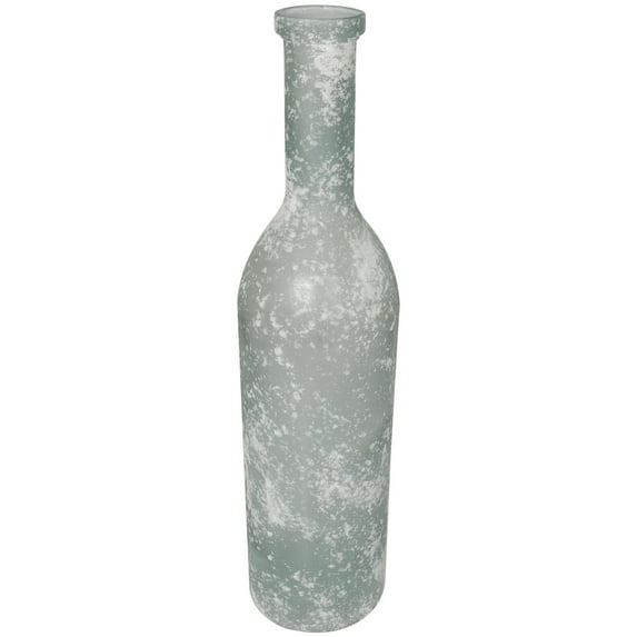 DecMode 29" Handmade Frosted Spanish Bottle Light Blue Recycled Glass Vase