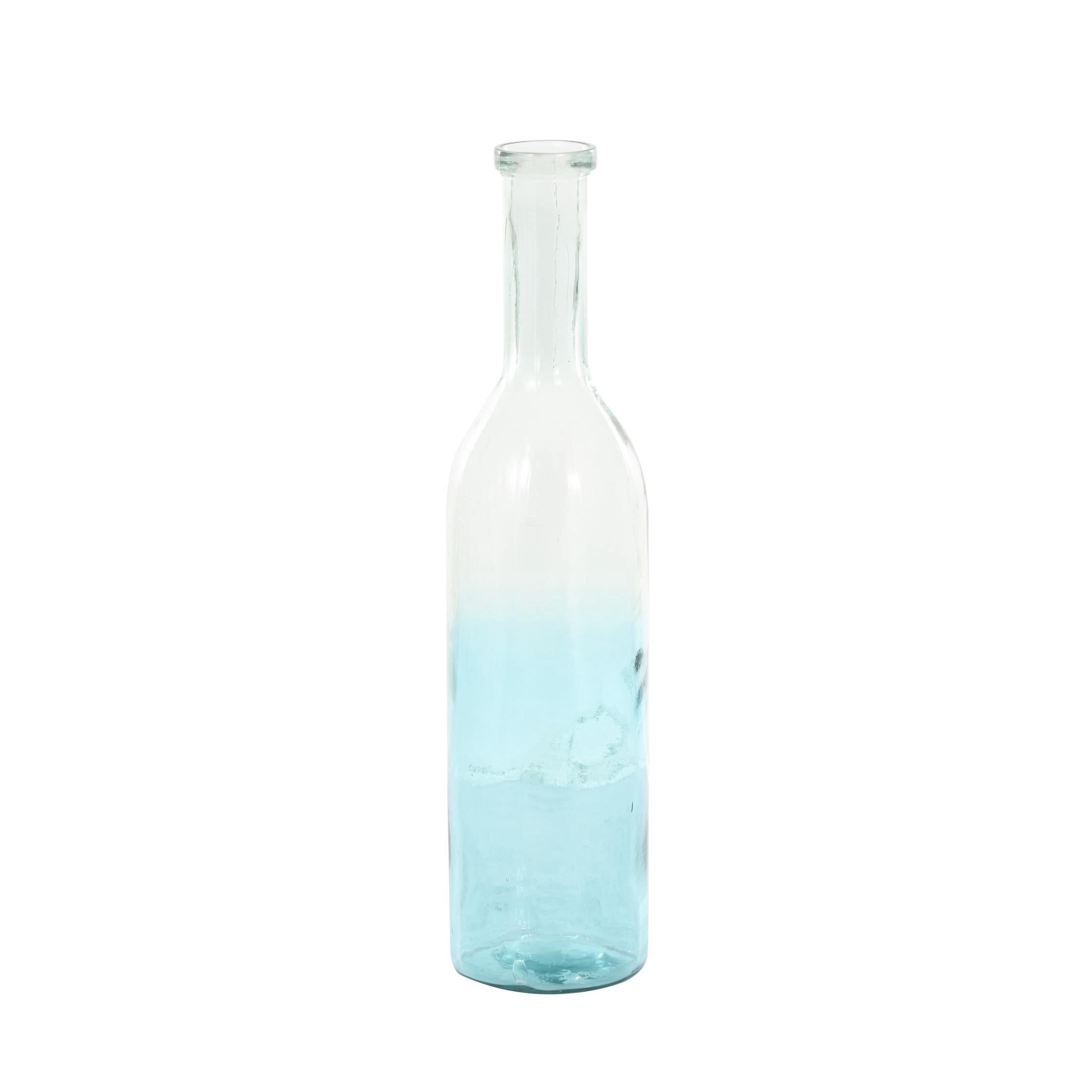 DecMode 29" Handmade Tall Spanish Bottle Neck Ombre Teal Recycled Glass Vase