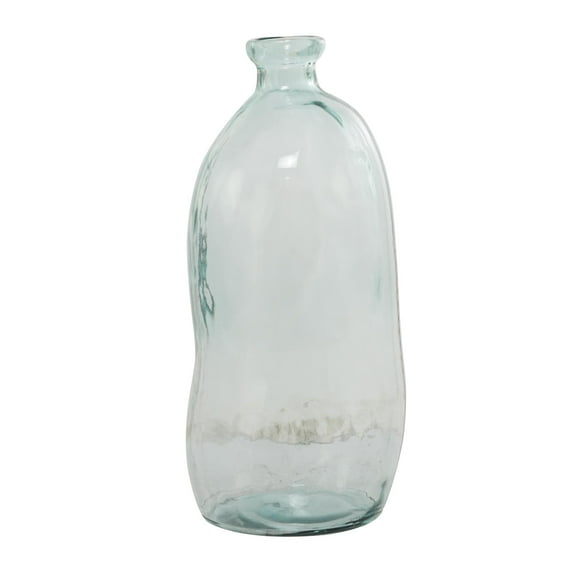 DecMode 29" Abstract Handmade Spanish Bottleneck Light Blue Recycled Glass Vase