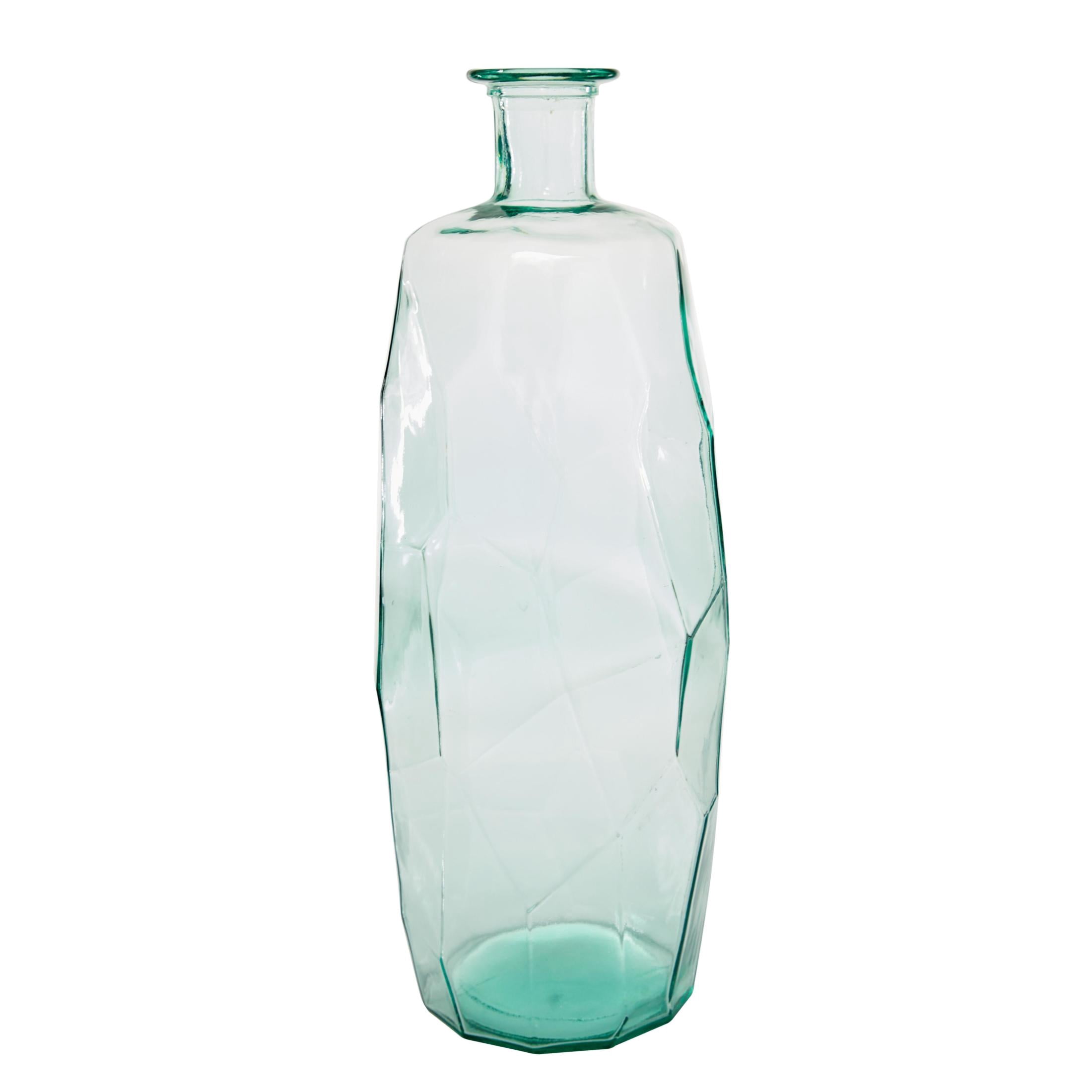 DecMode 29" Handmade Tall Spanish Bottle Neck Faceted Teal Recycled Glass Vase