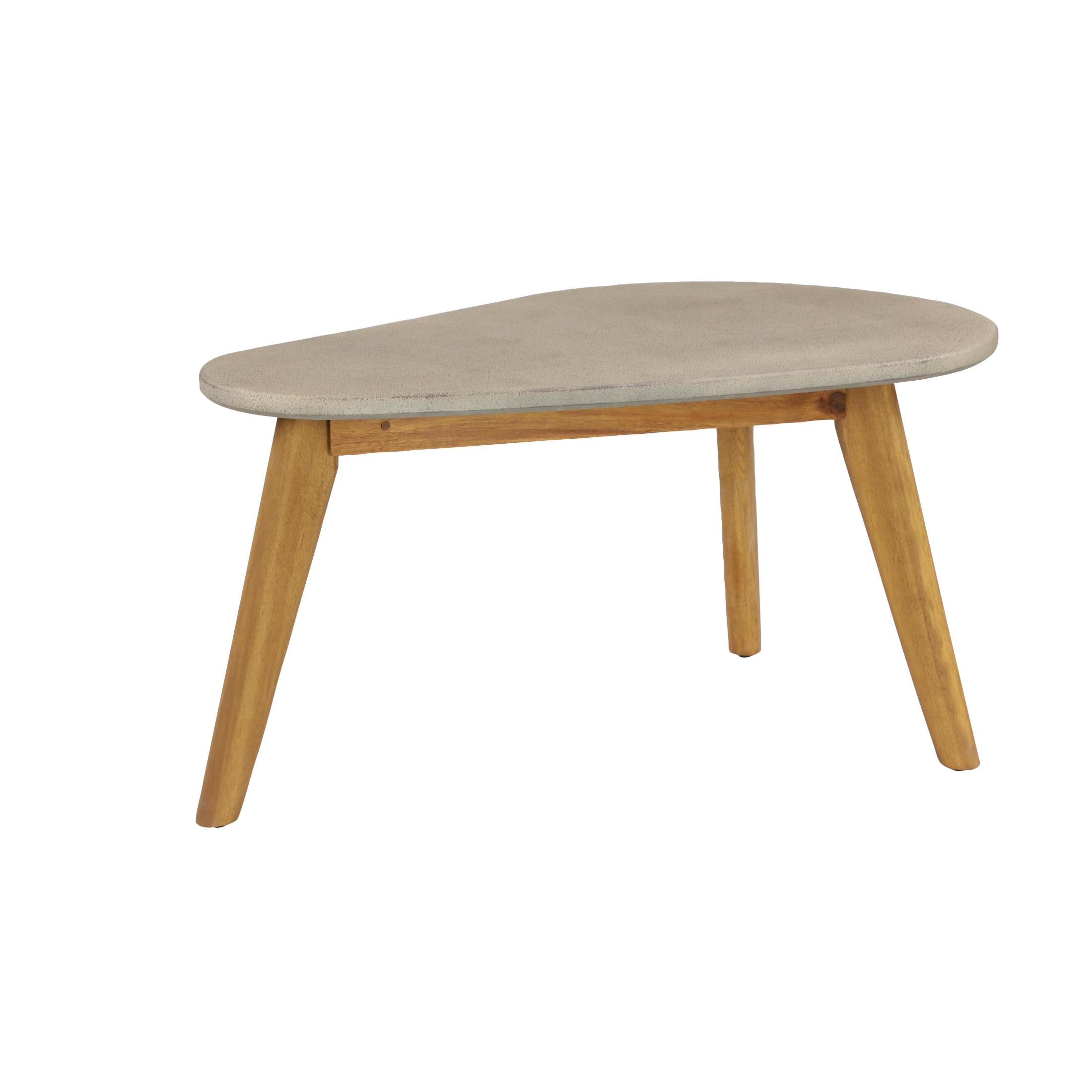 DecMode 29" x 16" Gray Cement Stone Concrete Inspired Angled Oval Outdoor Accent Table with Tapered Wood Legs, 1-Piece