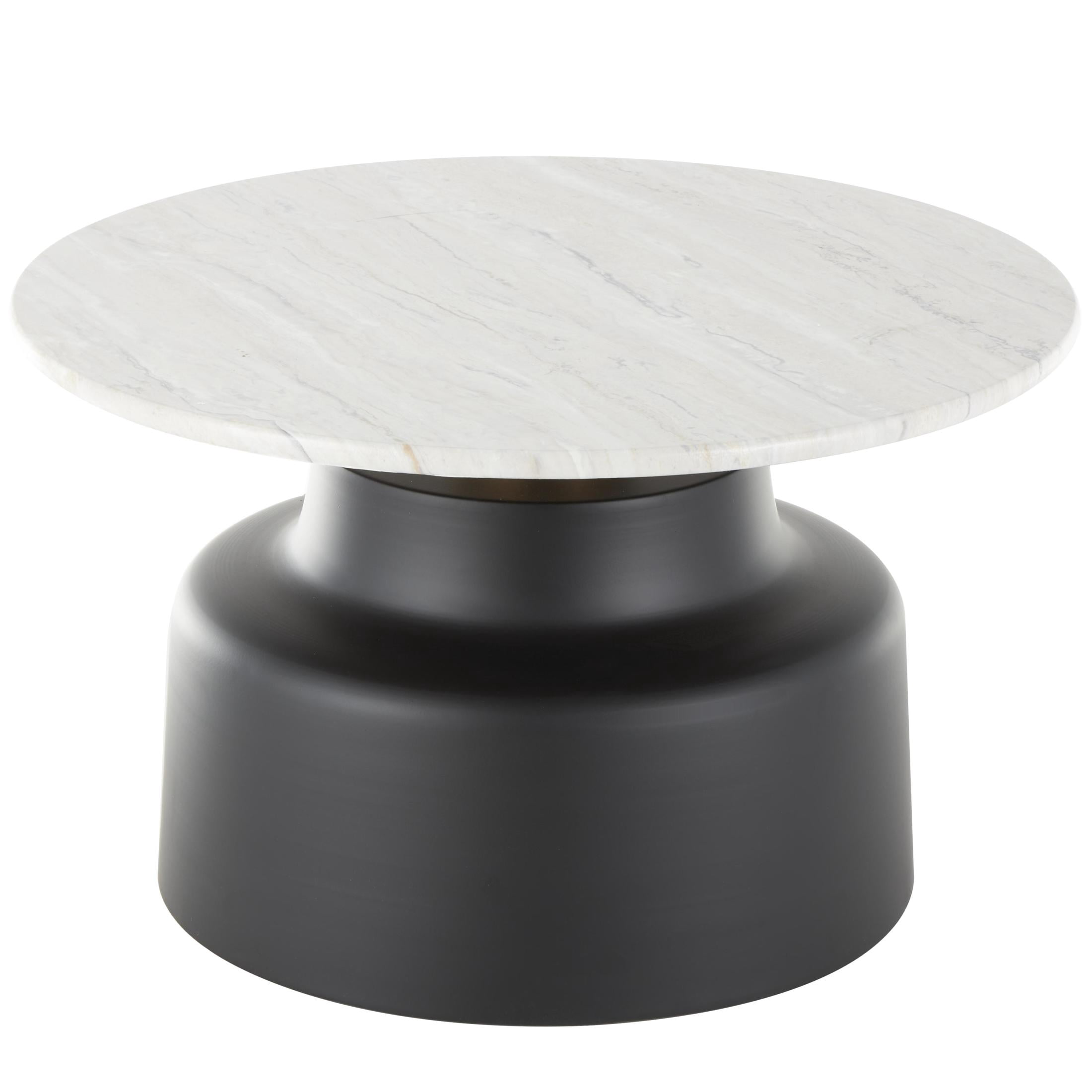 DecMode 29" x 17" Black Metal Pedestal Coffee Table with Faux White Marble Top, 1-Piece