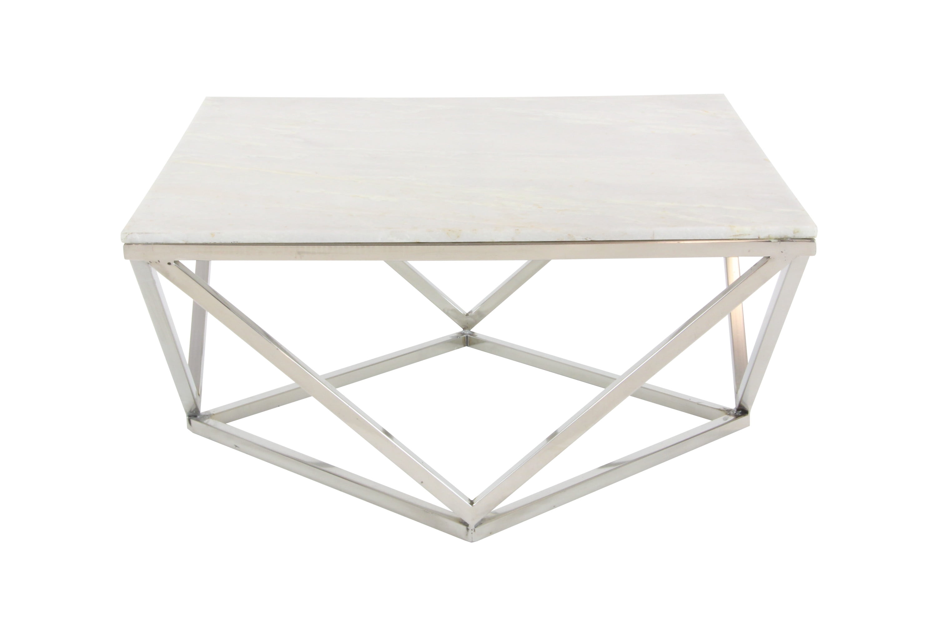 DecMode 29" x 18" White Ceramic Coffee Table with Marble Top, 1-Piece