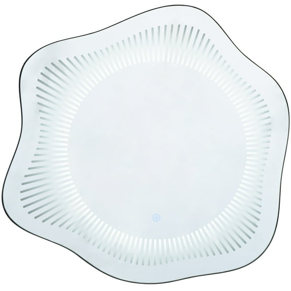 DecMode 29" x 30" Silver Wavy LED Abstract Wall Mirror with Radial Pattern