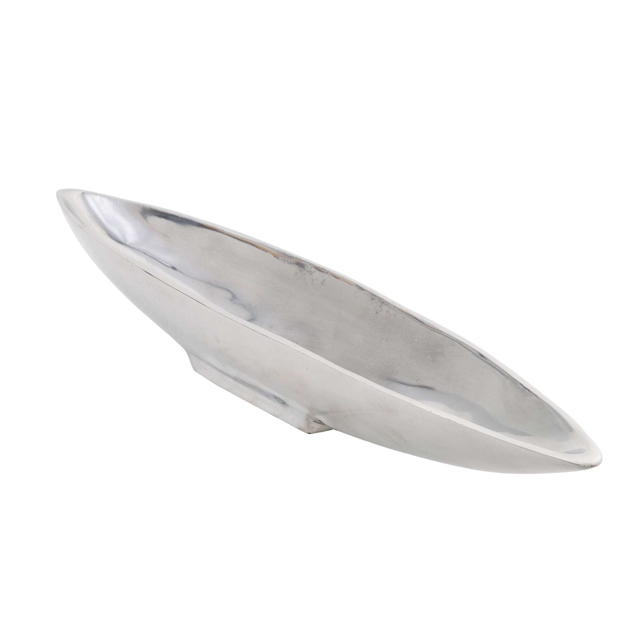 DecMode 29" x 5" Silver Aluminum Metal Sleek Boat Tray with Elevated Base, 1-Piece
