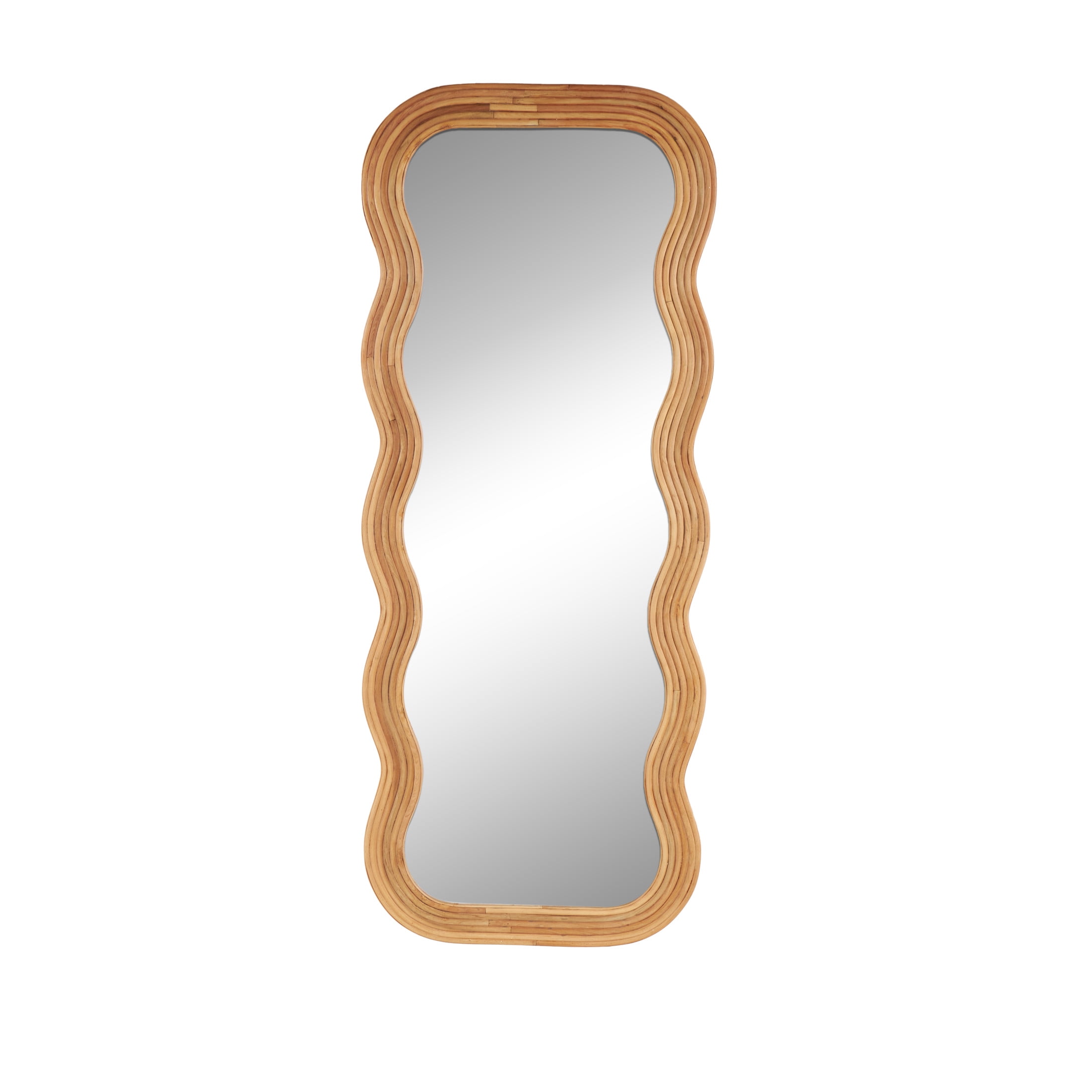 DecMode 29" x 73" Brown Handmade Wavy Wall Mirror with Ribbed Frame