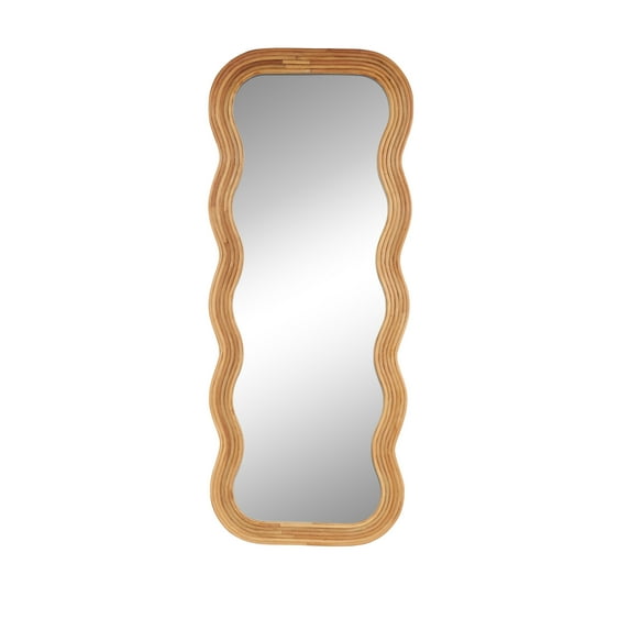 DecMode 29" x 73" Brown Handmade Wavy Wall Mirror with Ribbed Frame