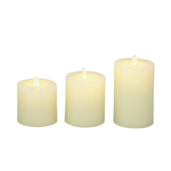 DecMode 3", 4", 5"H Unscented Wax  Flameless Candle with Remote Control (Set of 3)