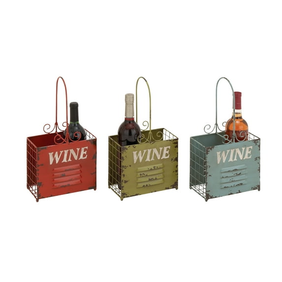 DecMode 3 ASST 8" x 15" Multi Colored Metal Vintage Wine Holder, Set of 3