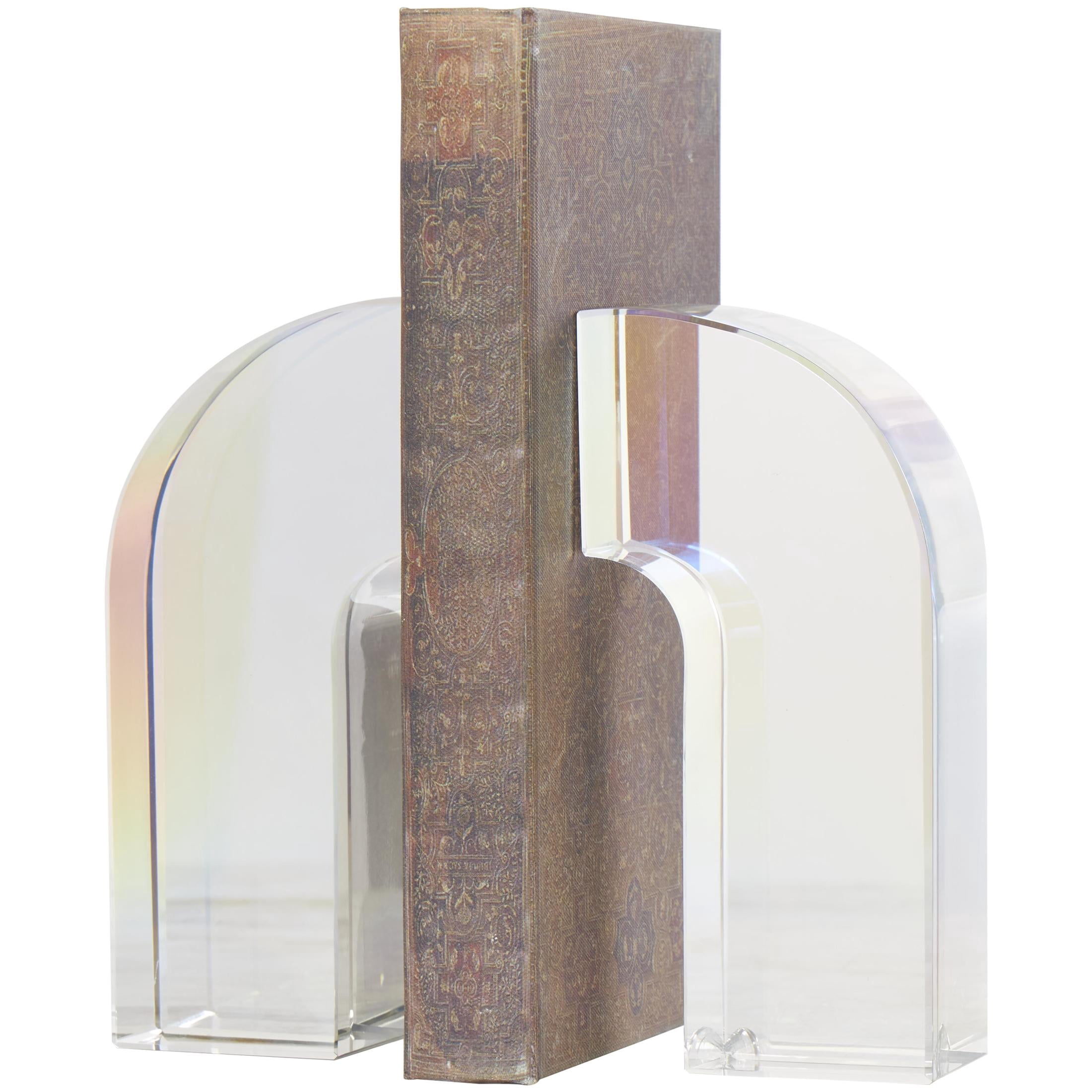 DecMode 3" Arched Geometric Clear Crystal Bookends (Set of 2)