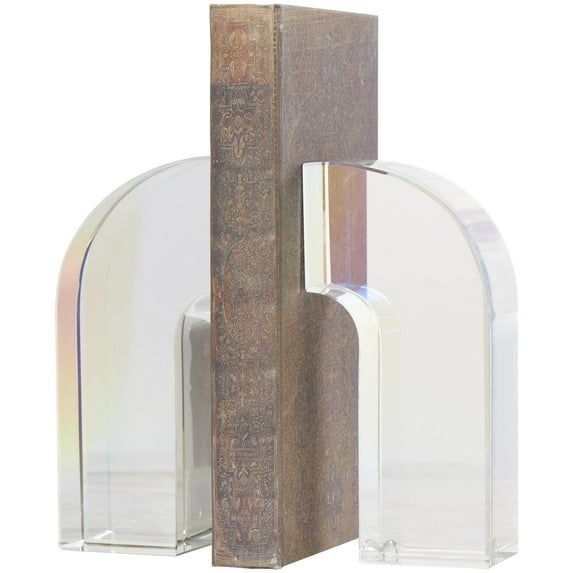 DecMode 3" Arched Geometric Clear Crystal Bookends (Set of 2)