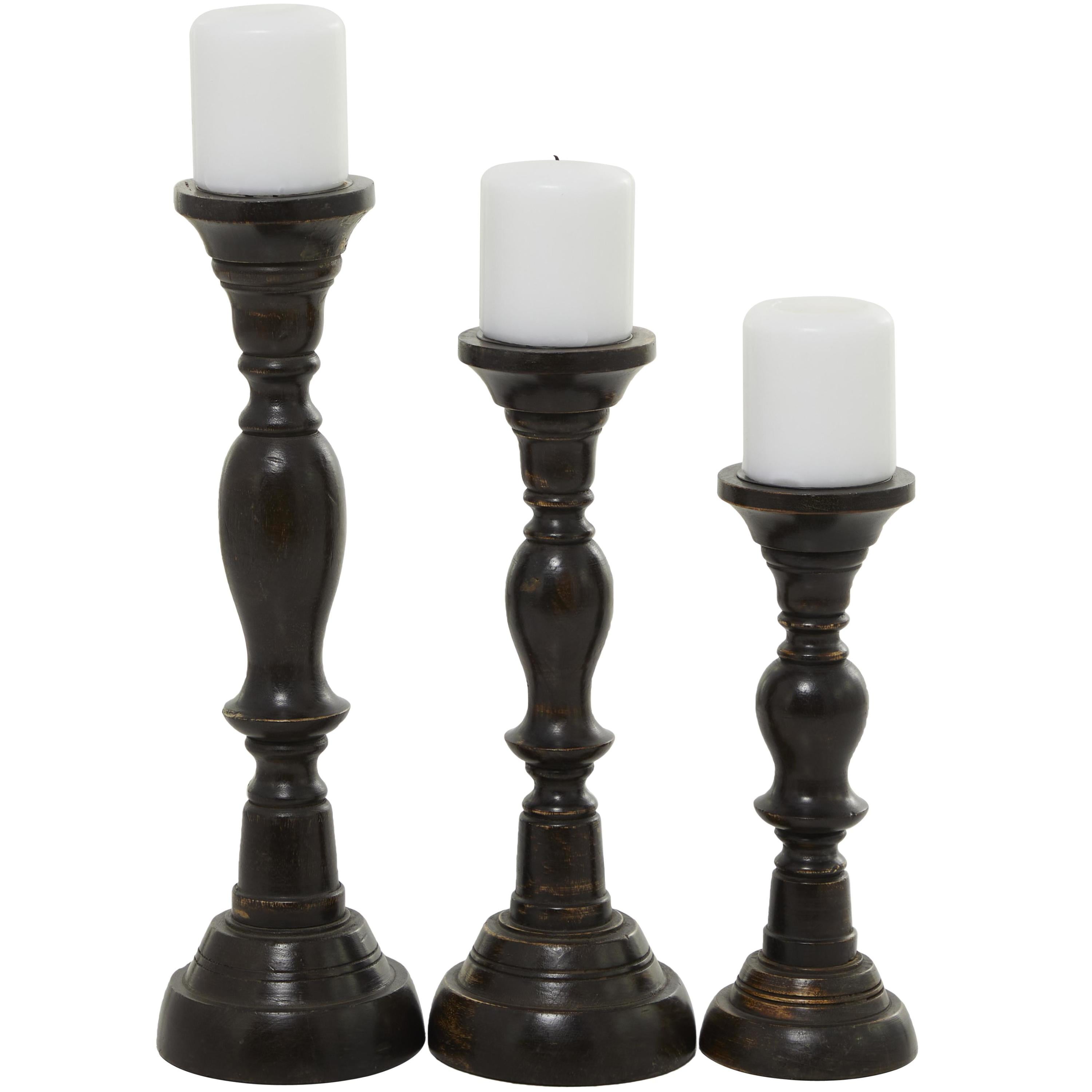 Elegant Espresso Wood Candle Holder Trio, 18" 15" 12"H