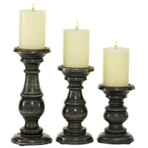 DecMode 3 Candle Black Mango Wood Distressed Turned Pillar Candle Holder, Set of 3