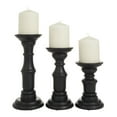 thumbnail image 1 of DecMode 3 Candle Black Mango Wood Turned Style Pillar Candle Holder, Set of 3, 1 of 8