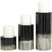 DecMode 3 Candle Black Metal Colorblock Candle Holder with Gold and Silver Streaks, Set of 3