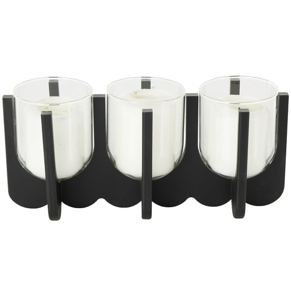 DecMode 3 Candle Black Wood Hurricane 3 Slot Candle Holder