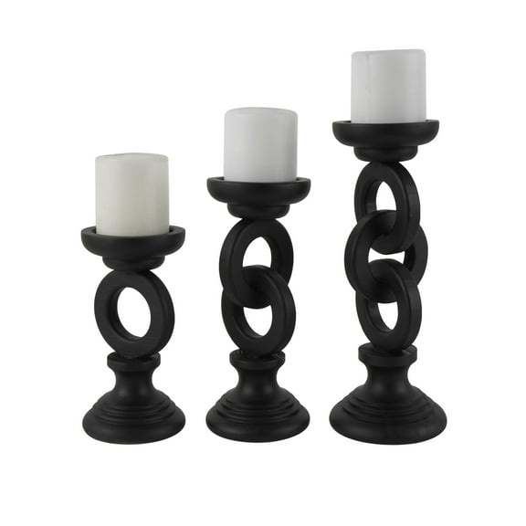 DecMode 3 Candle Black Wooden Chain Candle Holder, Set of 3