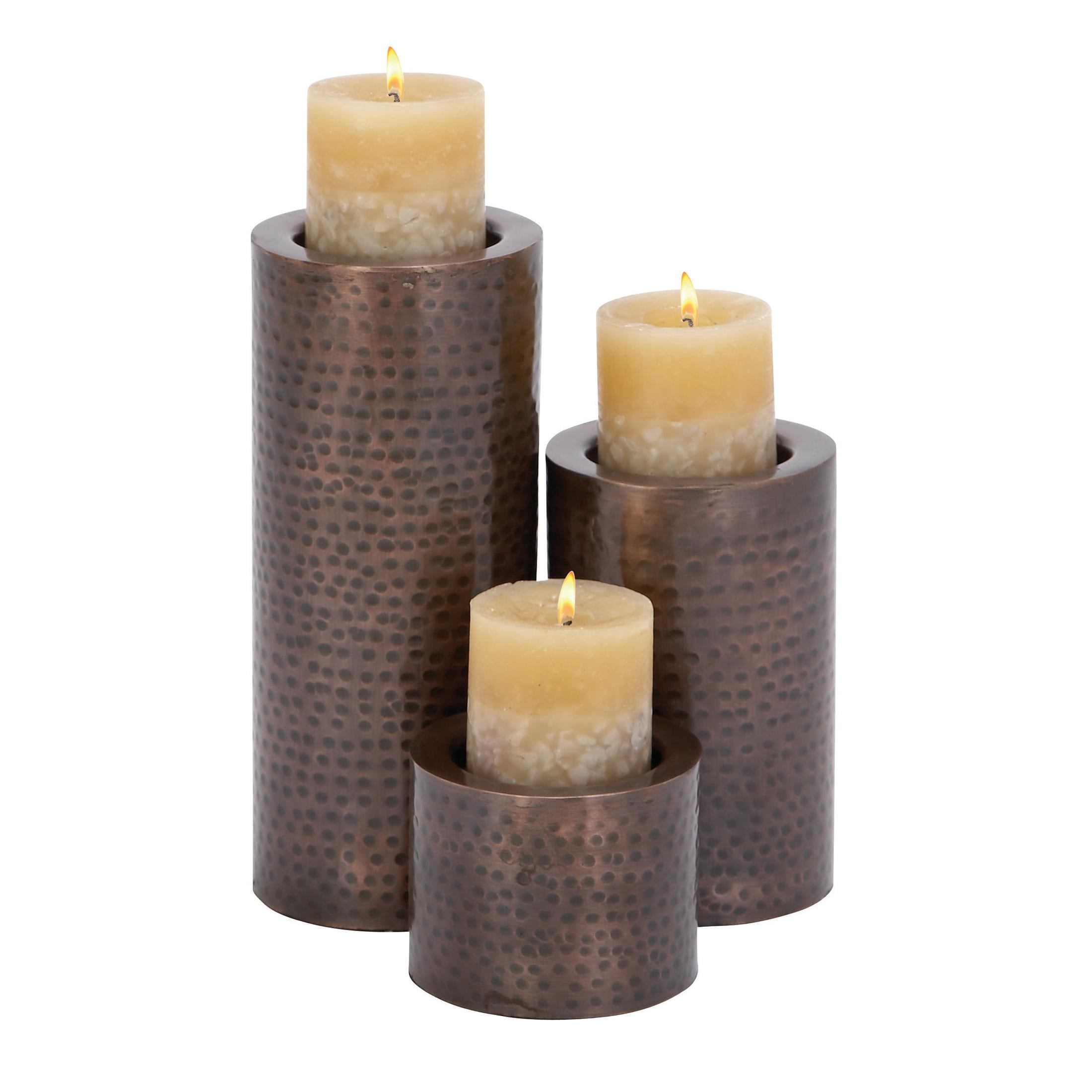 DecMode 3 Candle Brown Metal Handmade Pillar Candle Holder, Set of 3