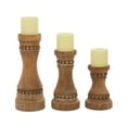 thumbnail image 1 of DecMode 3 Candle Brown Wood Beaded Pillar Candle Holder, Set of 3, 1 of 8