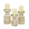 thumbnail image 1 of DecMode 3 Candle Brown Wood Pillar Candle Holder with White Wash Finish, Set of 3, 1 of 8