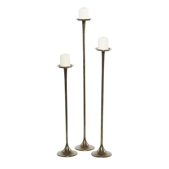DecMode 3 Candle Dark Gray Aluminum Metal Tall Slim Floor Candle Holder, Set of 3