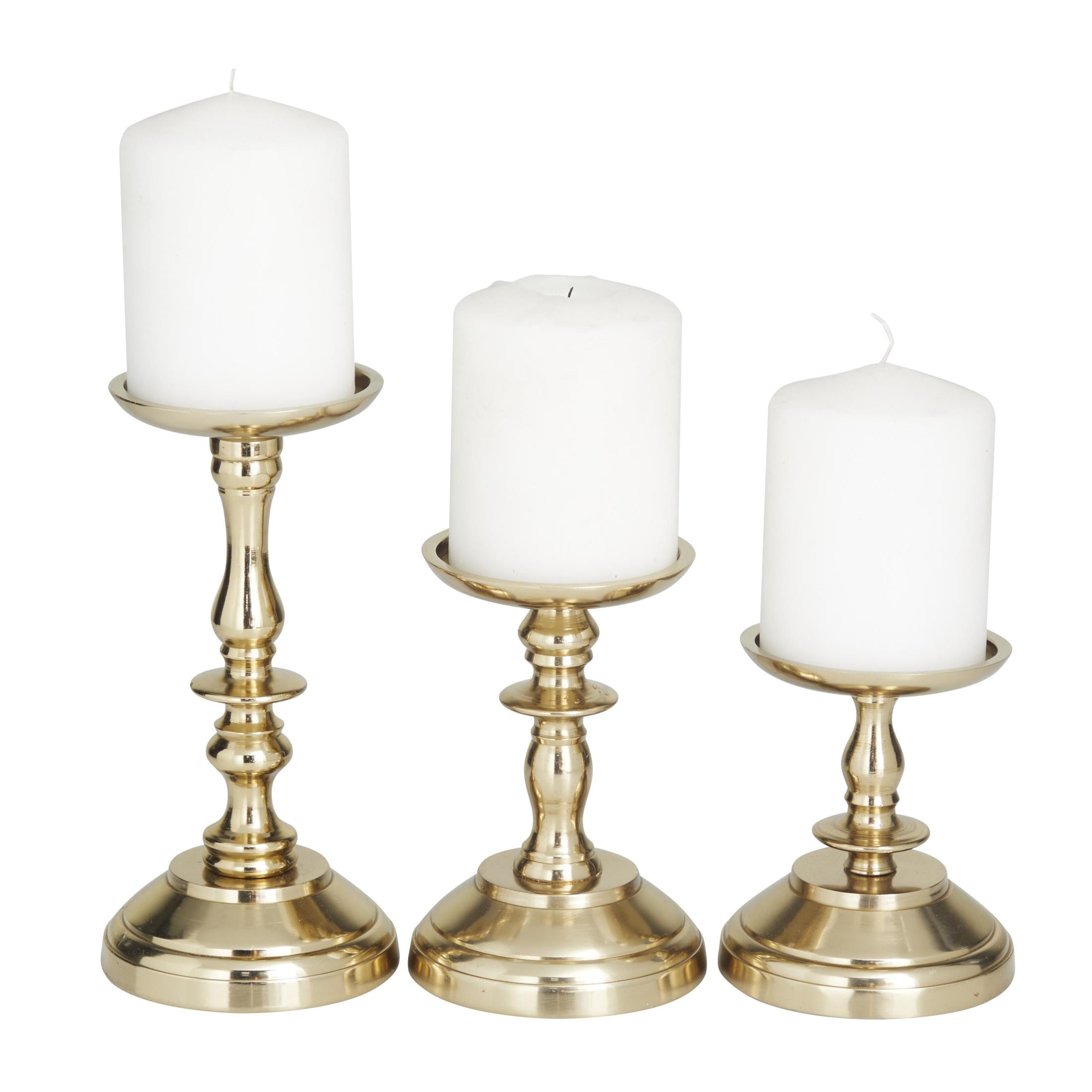 DecMode 3 Candle Gold Aluminum Metal Pillar Candle Holder, Set of 3