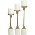 thumbnail image 1 of DecMode 3 Candle Gold Aluminum Metal Slim Candle Holder with White Marble Base, Set of 3, 1 of 13